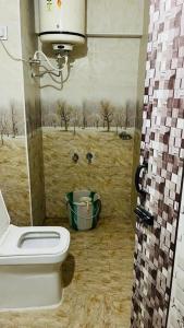 a bathroom with a toilet and a painting of a field at ROYAL budget Rooms in Ooty