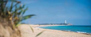 a view of a beach with people in the water at Casa Poniente, encantadora casa de 2 dormitorios con jardín in Zahora
