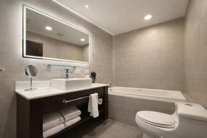 a bathroom with a sink and a toilet and a tub at Tryp by Wyndham Panama Centro in Panama City