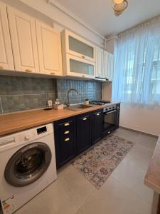 a kitchen with a washing machine and a sink at Happy Studio 1 in Craiova +5 photos