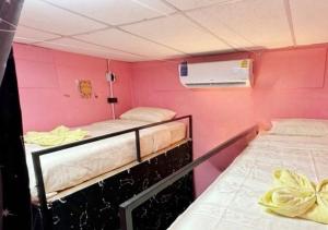 two beds in a room with pink walls at DISCO ZOO Bar & Hostel in Haad Rin +35 photos