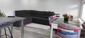 a living room with a couch and a table at Casa ALBERT in Brezoi