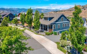 an aerial view of a blue house at Better Lake Than Never #72 in Chelan