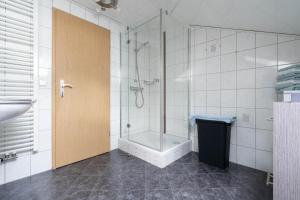 a bathroom with a shower with a glass door at Ferienhaus Fanny in Lam +40 photos