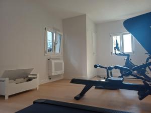a living room with a gym with a treadmill at Hotel Rialto Suisse in Lido di Camaiore