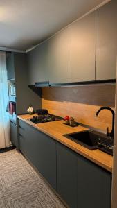a kitchen with a sink and a counter top at Vert Apartament in Tuzla