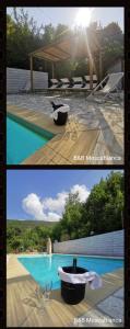 two pictures of a swimming pool with a sink at B&B Mosca Bianca in Ascoli Piceno