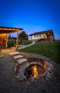a fire pit in a yard next to a house at Cozy Living in Dealu Negru
