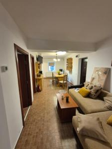 a living room with a couch and a table at Apartament Salcia Slanic Moldova in Slănic-Moldova
