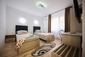 a bedroom with two beds and a window at Apartament Aleea Școlii in Haţeg