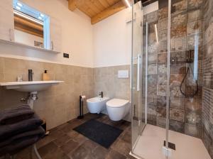 a bathroom with a shower and a toilet and a sink at Freeabile 51 - Cevedale - stanza in centro in Sondrio +3 photos
