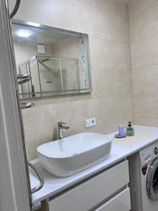 a bathroom with a white sink and a mirror at Дім Гаваї in Chechelivka