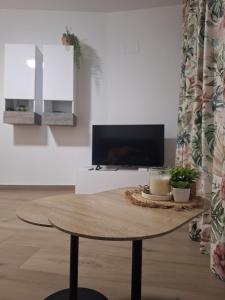 a coffee table in a living room with a tv at Aromas del Jiloca, la Trufa Negra in Calamocha