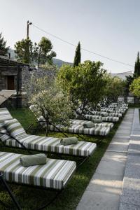 a row of chaise lounges sitting on the grass at ROSEMARY hôtel in Bastia