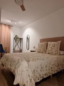 a bedroom with a large bed and a mirror at Aromas del Jiloca, la Trufa Negra in Calamocha