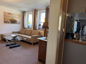 a living room with a couch and a table at Harz House in Trautenstein