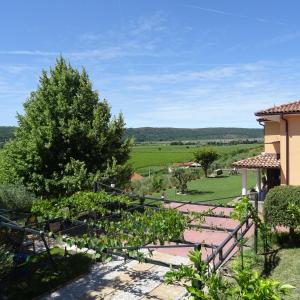 a view of a garden from a house at Val&Sol Apartments in Sečovlje