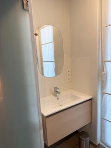 ein Badezimmer mit Waschbecken und Spiegel in der Unterkunft Blue Mountains in Wavre
