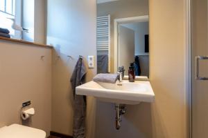 a bathroom with a sink and a toilet at Haus Tidehuus in Borkum