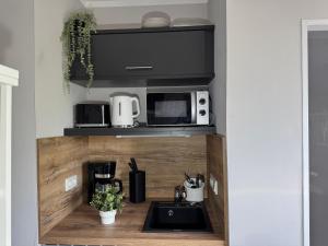 a kitchen with a sink and a microwave at Appartement Briesenick-Radde in Tossens