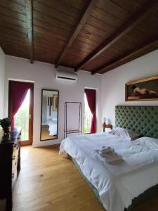 a bedroom with a large bed and a mirror at Donna Maria Ludovica in Pescia Romana