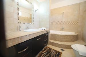 a bathroom with a sink and a tub and a toilet at Luxury Heaven farm one in Kastoria +55 photos