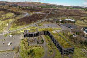 an overhead view of a building with a green roof at Hotel Geysir in Geysir +77 photos