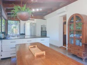 a large kitchen with a wooden table and a potted plant at Holiday Home Posidonie by Interhome in LʼÎle-Rousse