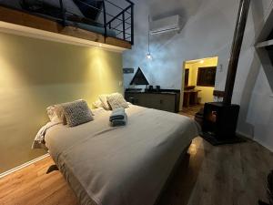 a bedroom with a large white bed in a room at Domos Blackdomes in Las Trancas