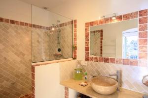 a bathroom with a sink and a shower at La bastide d'emilie sud est in Saint Antonin du Var +16 photos
