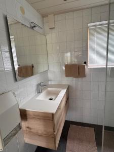 a bathroom with a sink and a mirror at Vakantiewoning Uutbloazen in Lievelde +33 photos