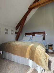 a bedroom with a large bed in a attic at Maison Maün in Gelos +14 photos