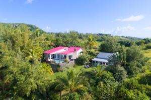 an aerial view of a house with a pink roof at Villa Lorizon in Rodrigues Island