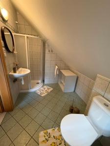 a bathroom with a toilet and a sink at Apartman Nina in Kvačany