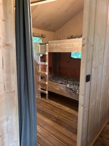 a small room with two bunk beds in it at Minicamping Het Zuiderscheveld in Hollandscheveld