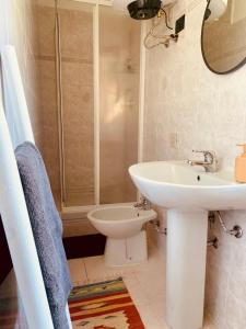 a bathroom with a sink and a toilet and a shower at Nùi Homestay in Monastero di Lanzo +21 photos