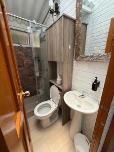a small bathroom with a toilet and a sink at Cabaña entre Cafetales in Manizales +15 photos