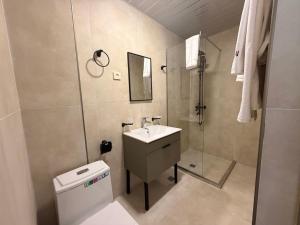 ein Badezimmer mit Toilette, Waschbecken und Dusche in der Unterkunft Sheldon Hotel in Yerevan + 35 Fotos