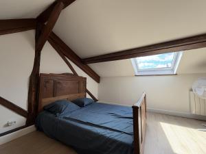 a bedroom with a bed in a attic at Mon petit cocon Seurrois in Seurre