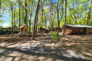 a group of huts and a playground in the woods at Jocomo Parc in Lanaken +26 photos