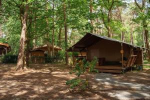 a cabin in the middle of a forest at Jocomo Parc in Lanaken
