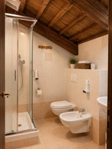 a bathroom with a toilet and a shower and a sink at La Busa alloggi e trattoria in Ponte San Nicolo