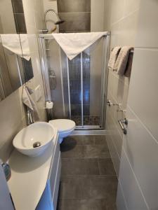 a bathroom with a sink and a shower at Apartmani Kramar in Selce +50 photos