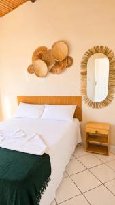 a bedroom with a bed and a mirror on the wall at Pousada Terra Nostra in Prado +47 photos