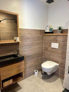 a bathroom with a toilet and a sink at Studio le Replat in Aime-La Plagne