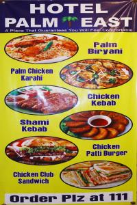 a poster with different types of food dishes at Palm East Hotel in Lahore