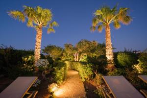 a garden with two palm trees and a pathway at Villa Joanna in Xagħra