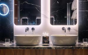 two sinks on a counter in a bathroom at Dylan in Dublin