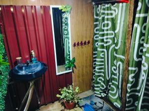 a bathroom with a sink and a mirror at Bosque celeste in Rio Celeste