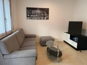a living room with a couch and a tv at Appartamenti HERA in Lazise